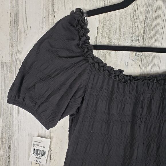 NWT Speechless Black Pucker Sweetheart Knit Short Sleeve Dress Women's Medium - Picture 9 of 12
